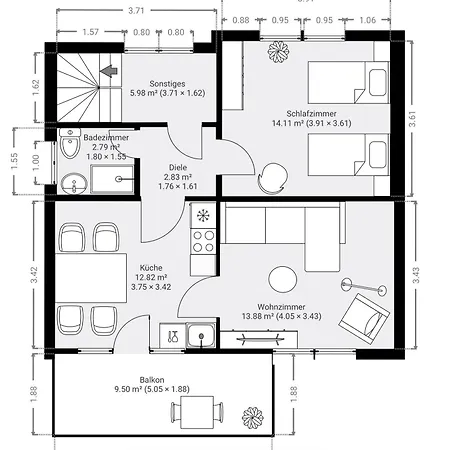 公寓 Huegelhaus - Gemuetliche Mit Balkon 艾默里奇